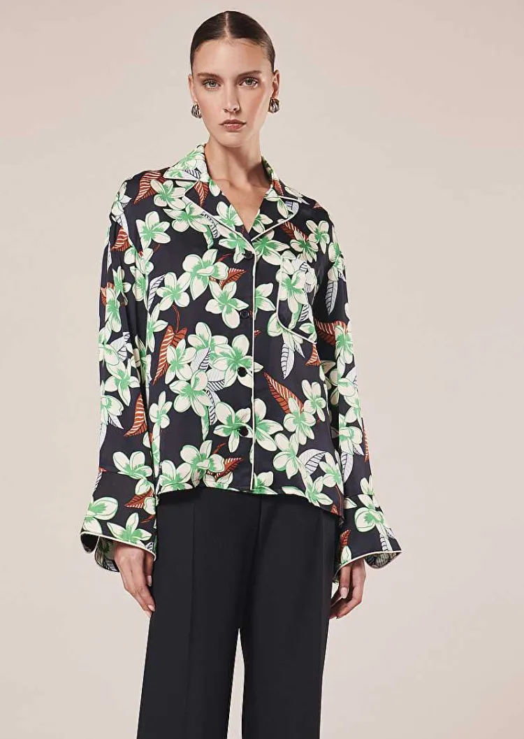Calvi Chemise Imprime Fleurs Bleu Nuit*TARA JARMON Clearance