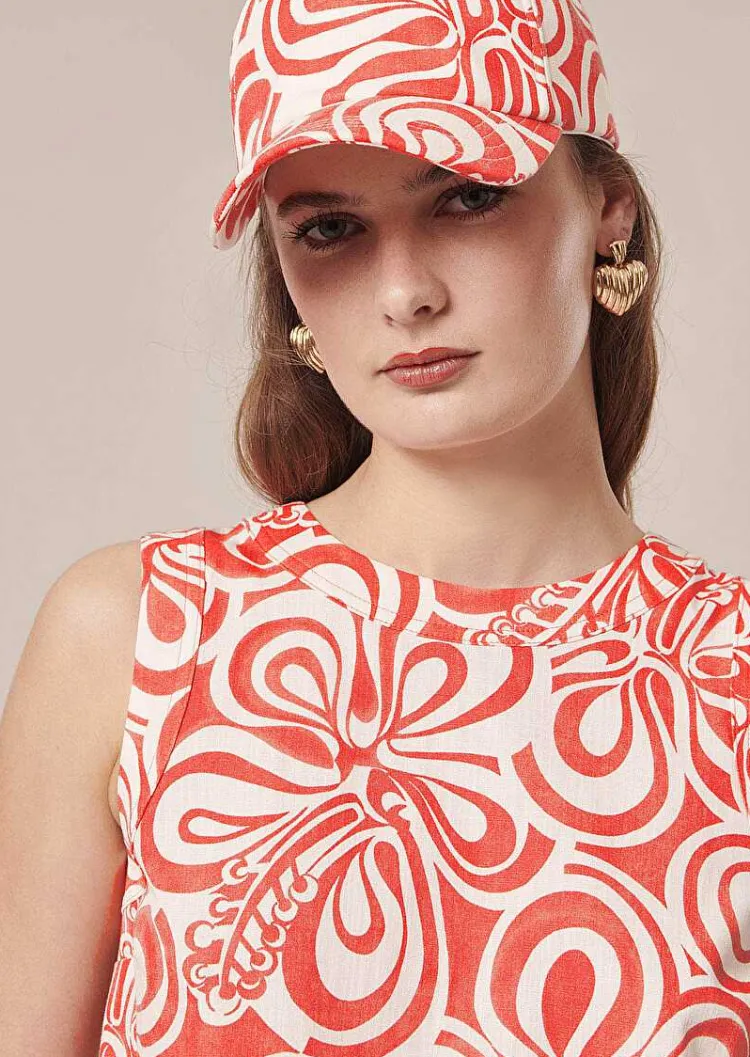 Casquette Carole Ecru Avec Corail Design Graphique*TARA JARMON Fashion