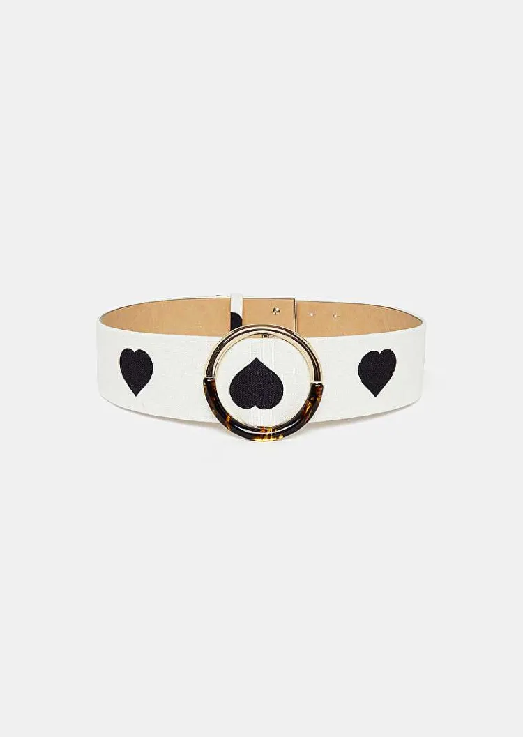 Ceinture En Cuir Lauren Ecru Avec Coeurs A Pois Noirs*TARA JARMON Discount