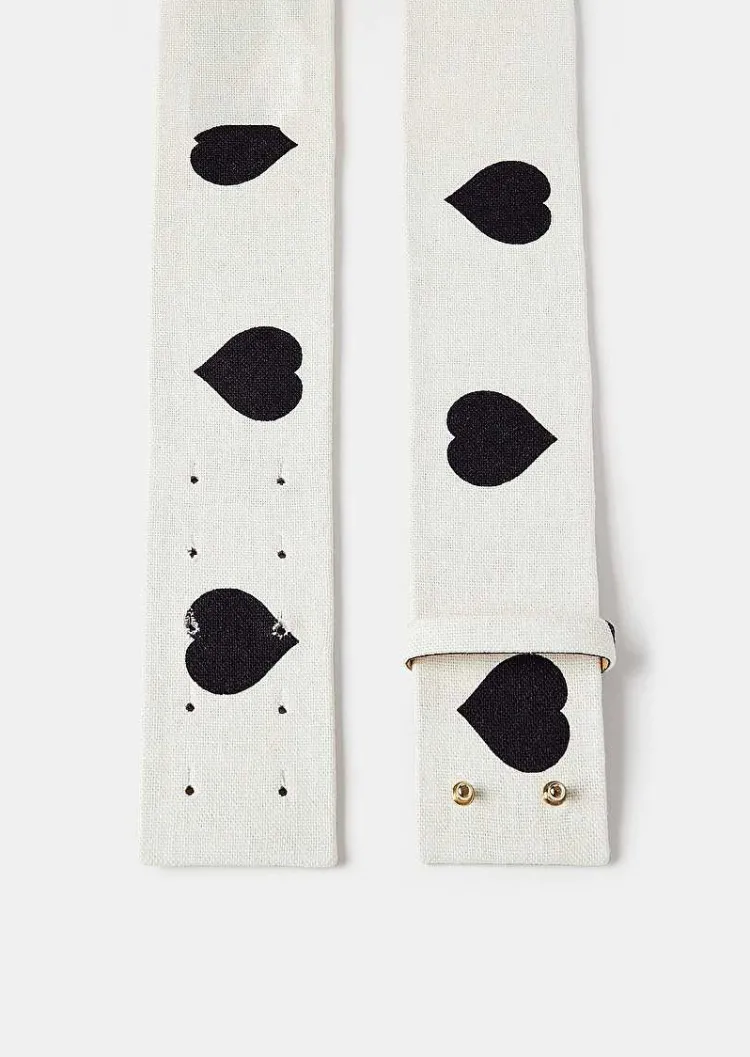 Ceinture En Cuir Lauren Ecru Avec Coeurs A Pois Noirs*TARA JARMON Discount