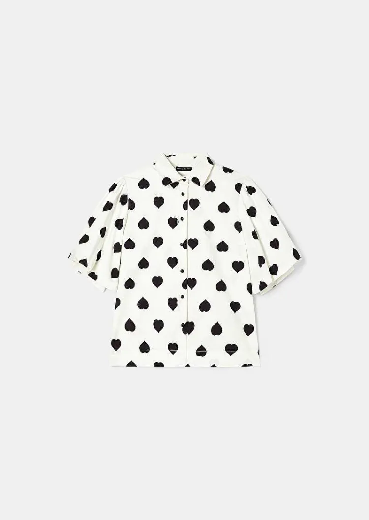 Chemise Calypso Ecru Avec Coeurs Noirs A Pois*TARA JARMON Clearance