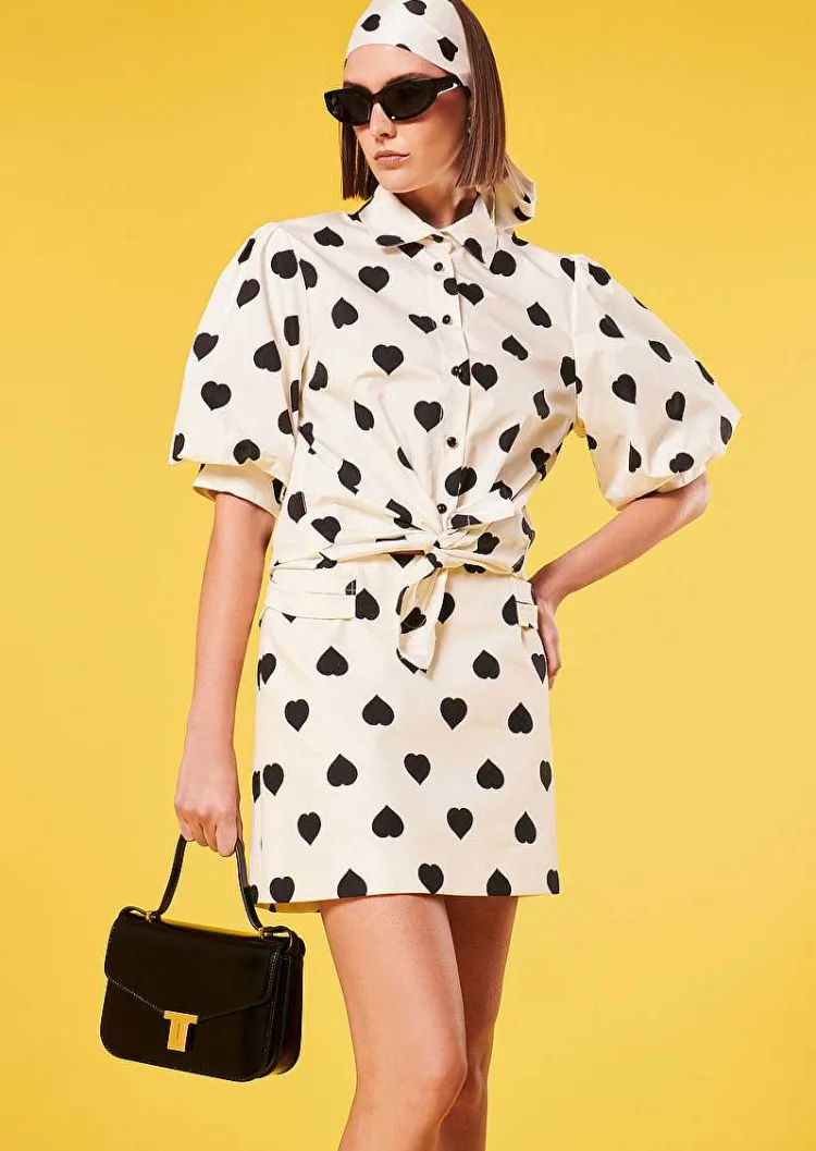 Chemise Calypso Ecru Avec Coeurs Noirs A Pois*TARA JARMON Clearance