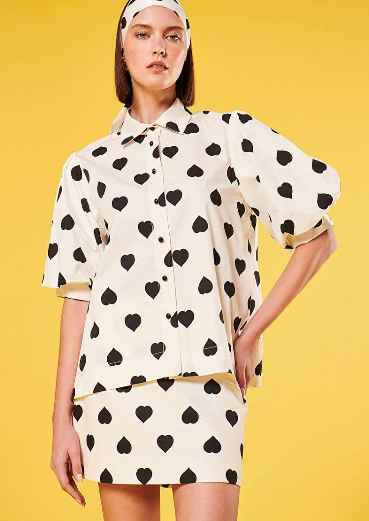 Chemise Calypso Ecru Avec Coeurs Noirs A Pois*TARA JARMON Clearance