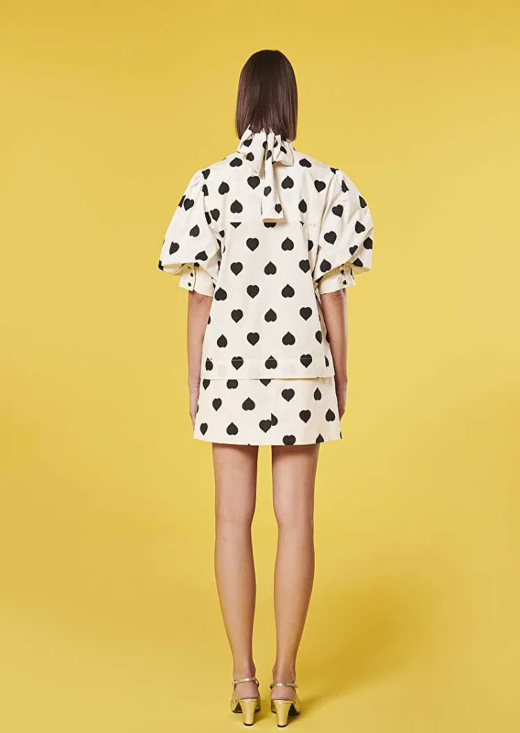 Chemise Calypso Ecru Avec Coeurs Noirs A Pois*TARA JARMON Clearance