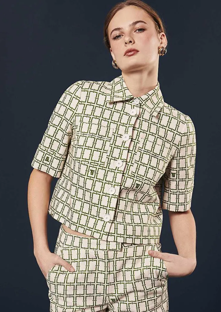 Chemise Christine Ecru Avec Motif Graphique Vert*TARA JARMON Sale