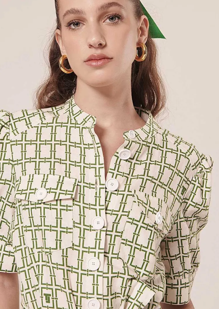 Combinaison Carina Ecru Avec Motif Graphique Vert*TARA JARMON New