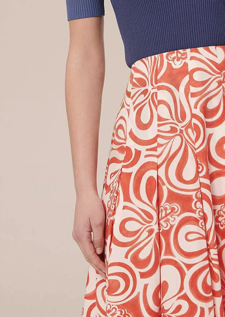 Javoue Jupe A Motif Graphique Ecru Et Corail*TARA JARMON Clearance