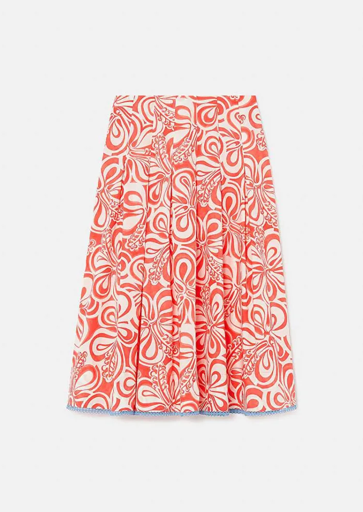 Javoue Jupe A Motif Graphique Ecru Et Corail*TARA JARMON Clearance