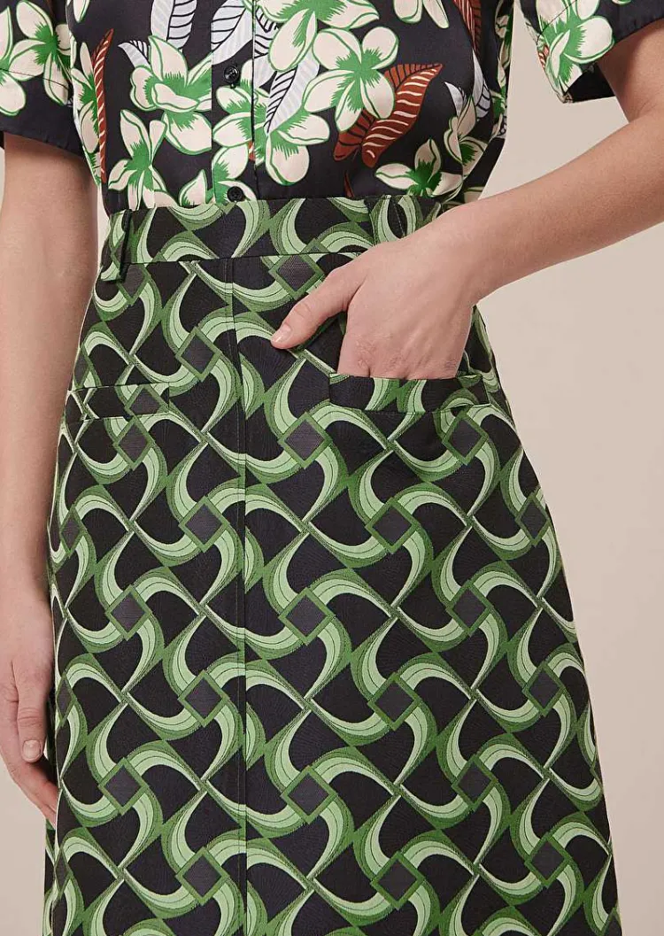 Jupe Jola Bleu Nuit Avec Motif Graphique Vert*TARA JARMON Online