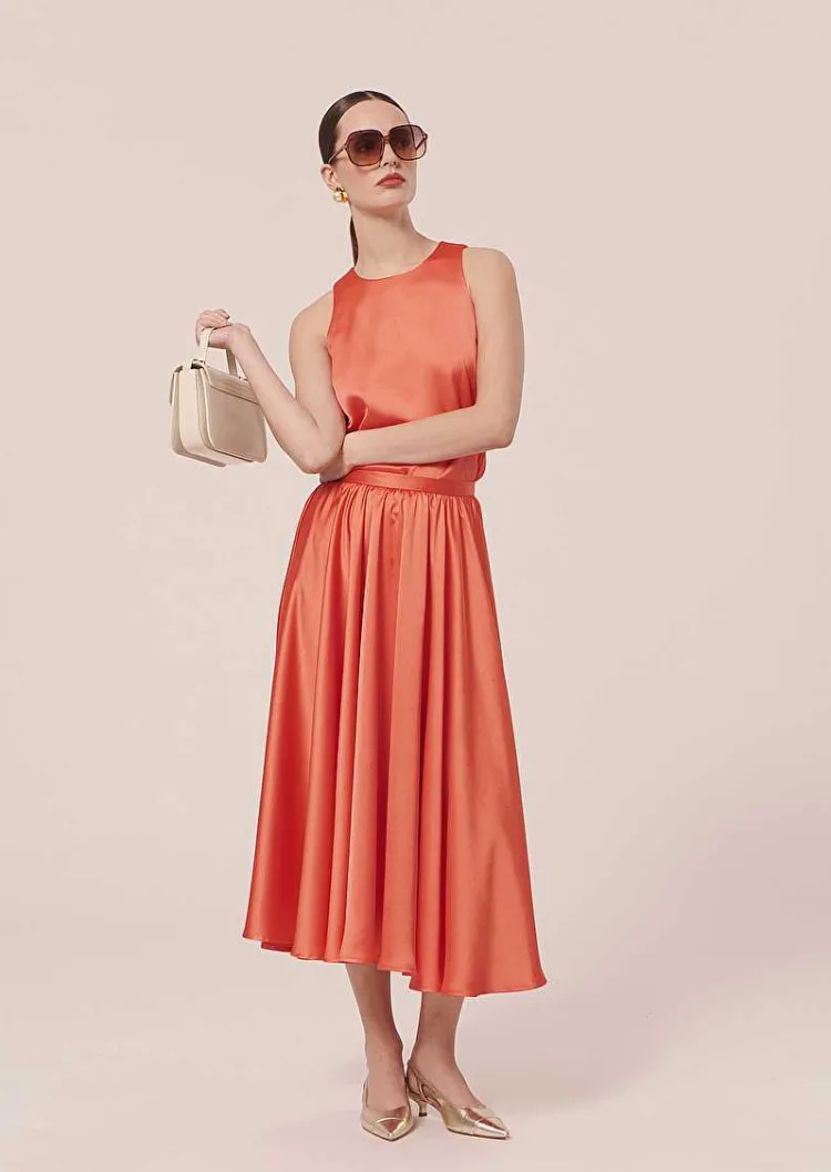 Jupe Jolanda Corail En Satin Fluide*TARA JARMON Clearance