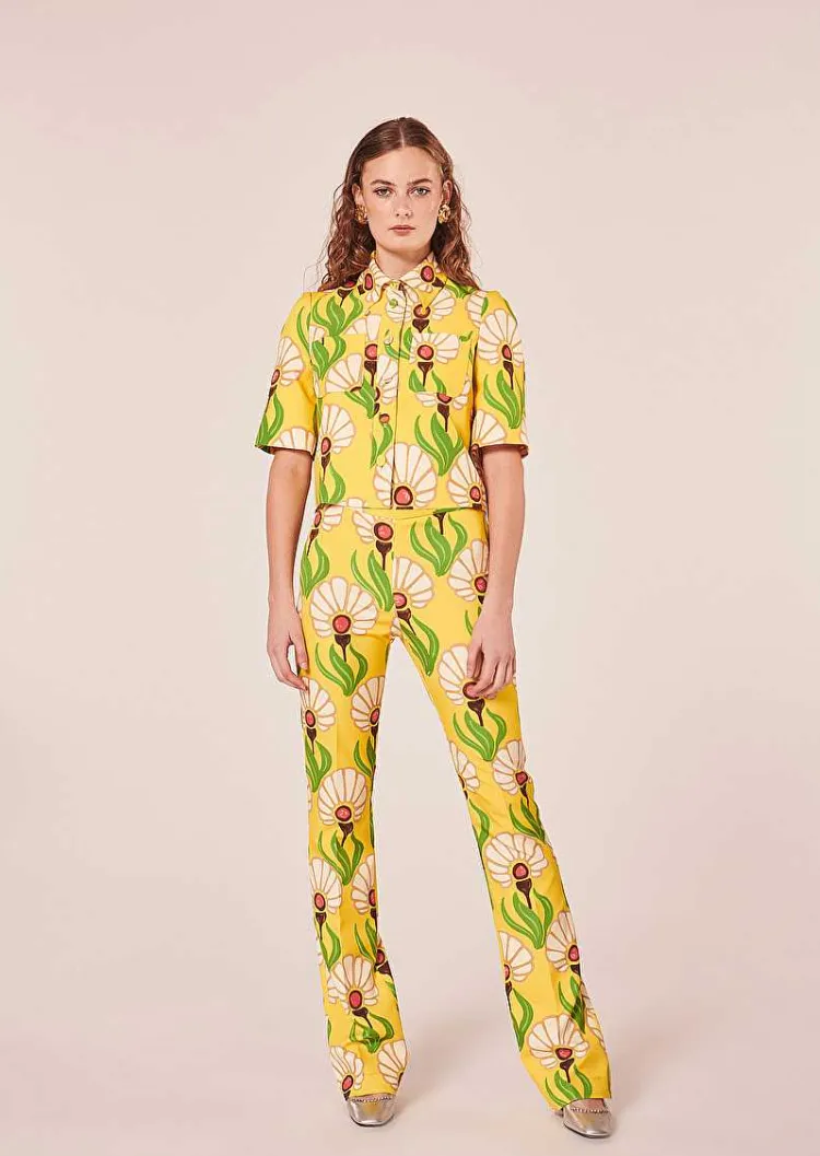 Pantalon Imprime Fleurs Jaunes Paivan*TARA JARMON Sale