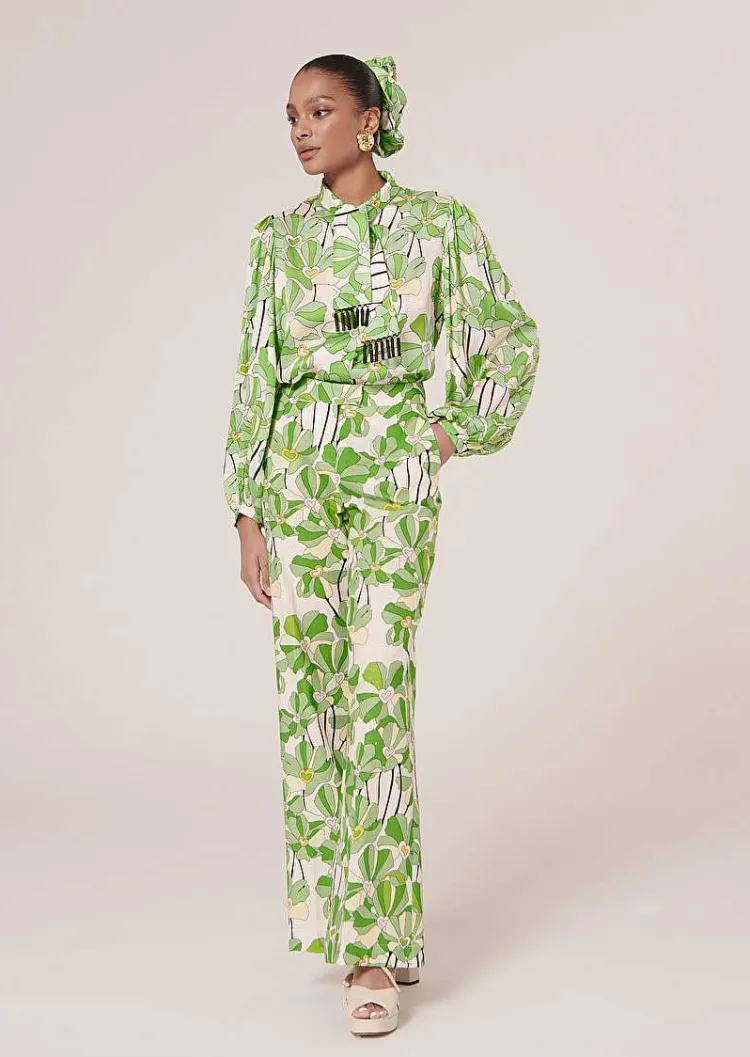 Pantalon Imprime Floral Vert Primavera*TARA JARMON Hot