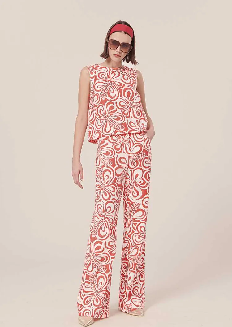 Pantalon Prosper Ecru Avec Motif Graphique Corail*TARA JARMON Online
