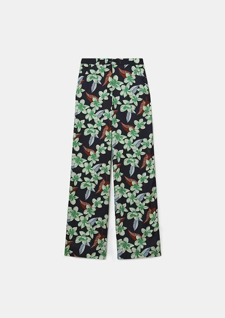 Porticcio Pantalon Imprime Fleurs Bleu Nuit*TARA JARMON New