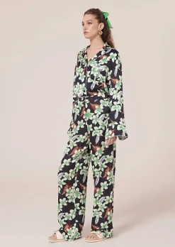 Porticcio Pantalon Imprime Fleurs Bleu Nuit*TARA JARMON New