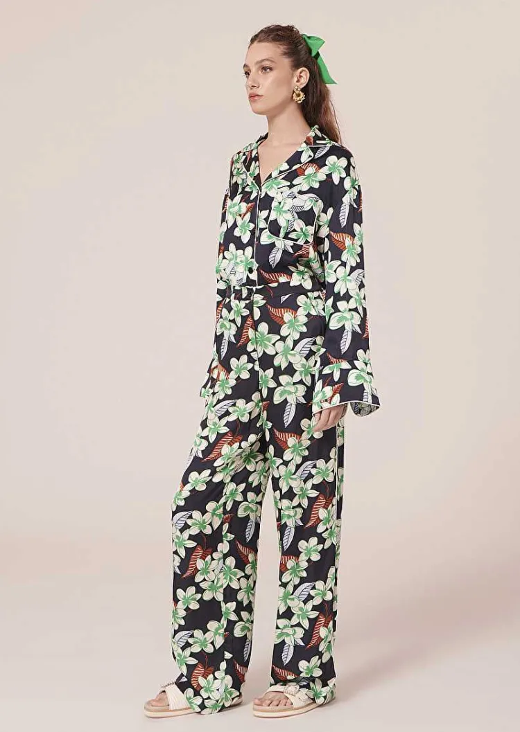 Porticcio Pantalon Imprime Fleurs Bleu Nuit*TARA JARMON New