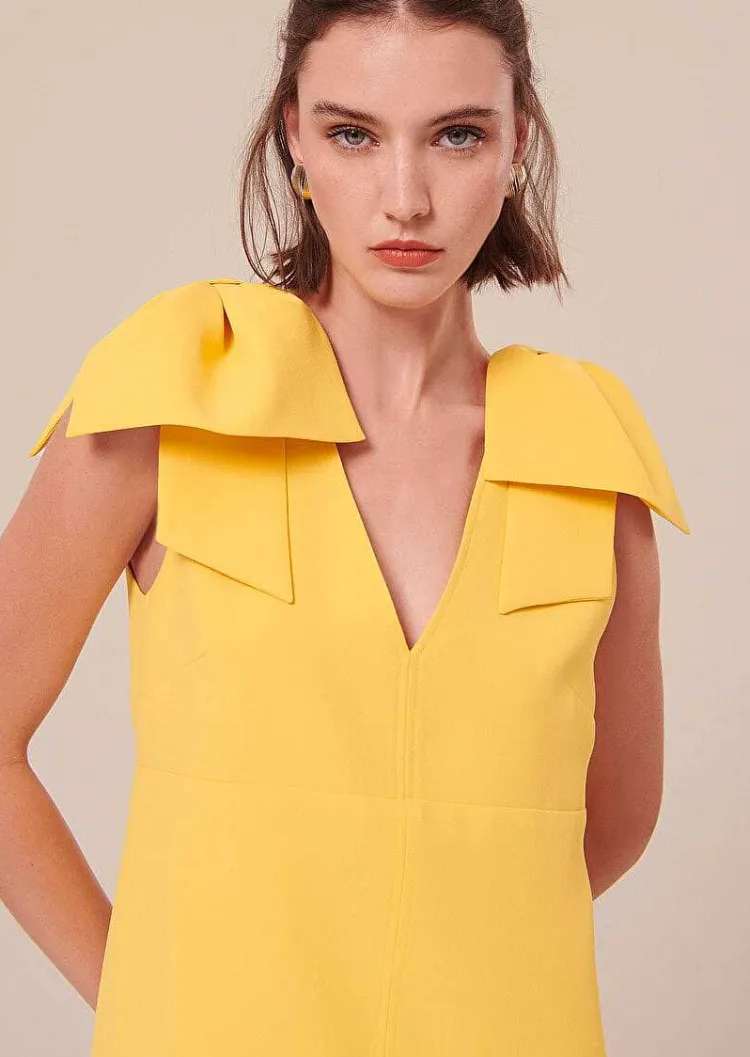 Remarquable Robe En Crepe Jaune*TARA JARMON Hot
