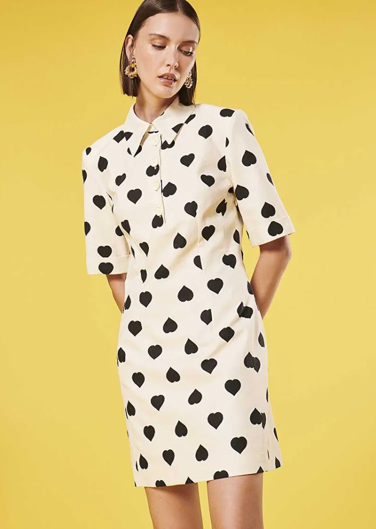 Robe Robin Ecru Avec Pois Noirs Coeurs*TARA JARMON Best